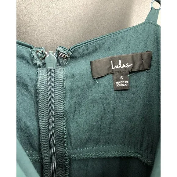 Lulus Women's Front Slit Satin Maxi Dress S Teal Green Formal Dance Bridesmaid - Picture 3 of 12